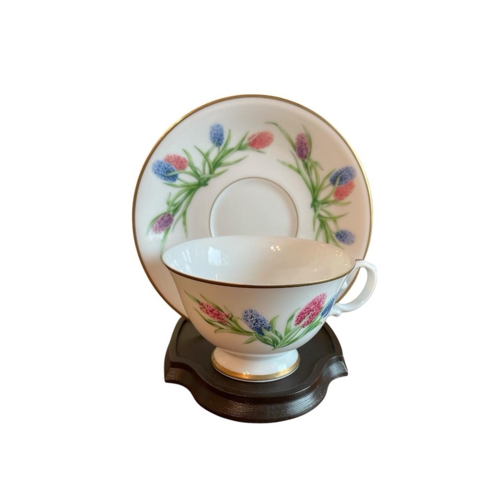 Franklin Porcelain 1981 Hyacinth Teacup Saucer Stand Ronald Van Ruyckevelt Japan